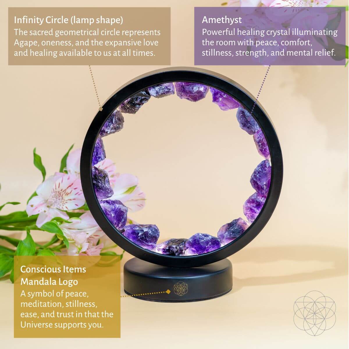 I Am At Peace | Spiritual Protection Amethyst Lamp