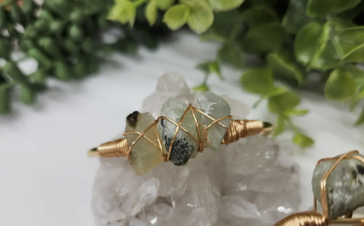 Prehnite Wire Wrapped Bangle Bracelet