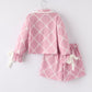 Mommy & me Autumn Check Bow Girls Lapel Pajamas