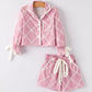 Mommy & me Autumn Check Bow Girls Lapel Pajamas