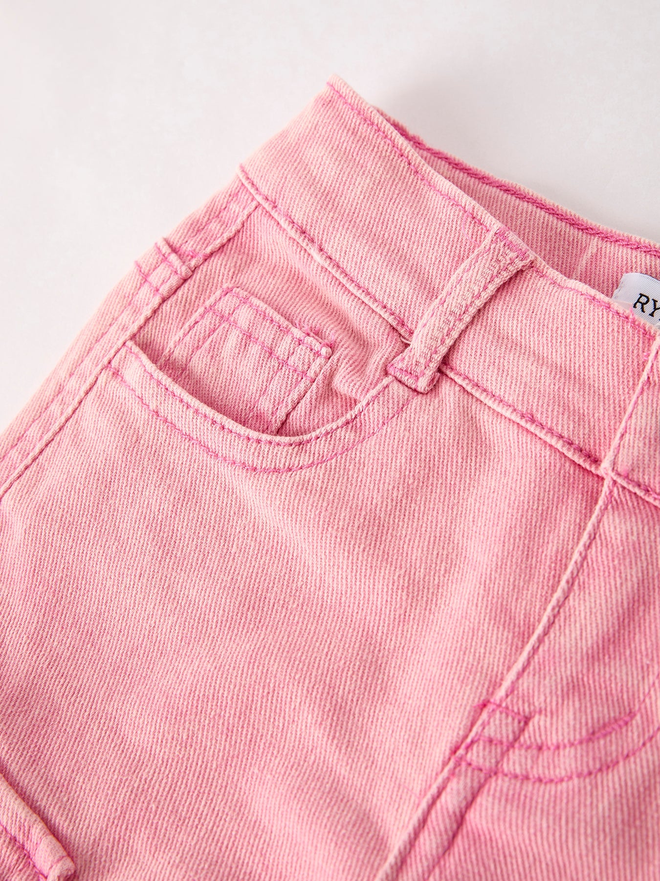 Pink Wide Leg Denim Pants With Pockets