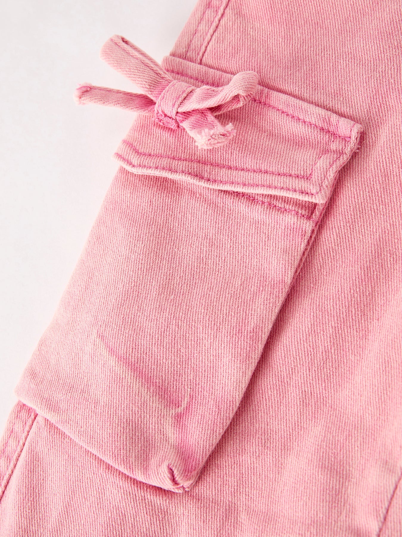 Pink Wide Leg Denim Pants With Pockets