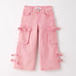 Pink Wide Leg Denim Pants With Pockets