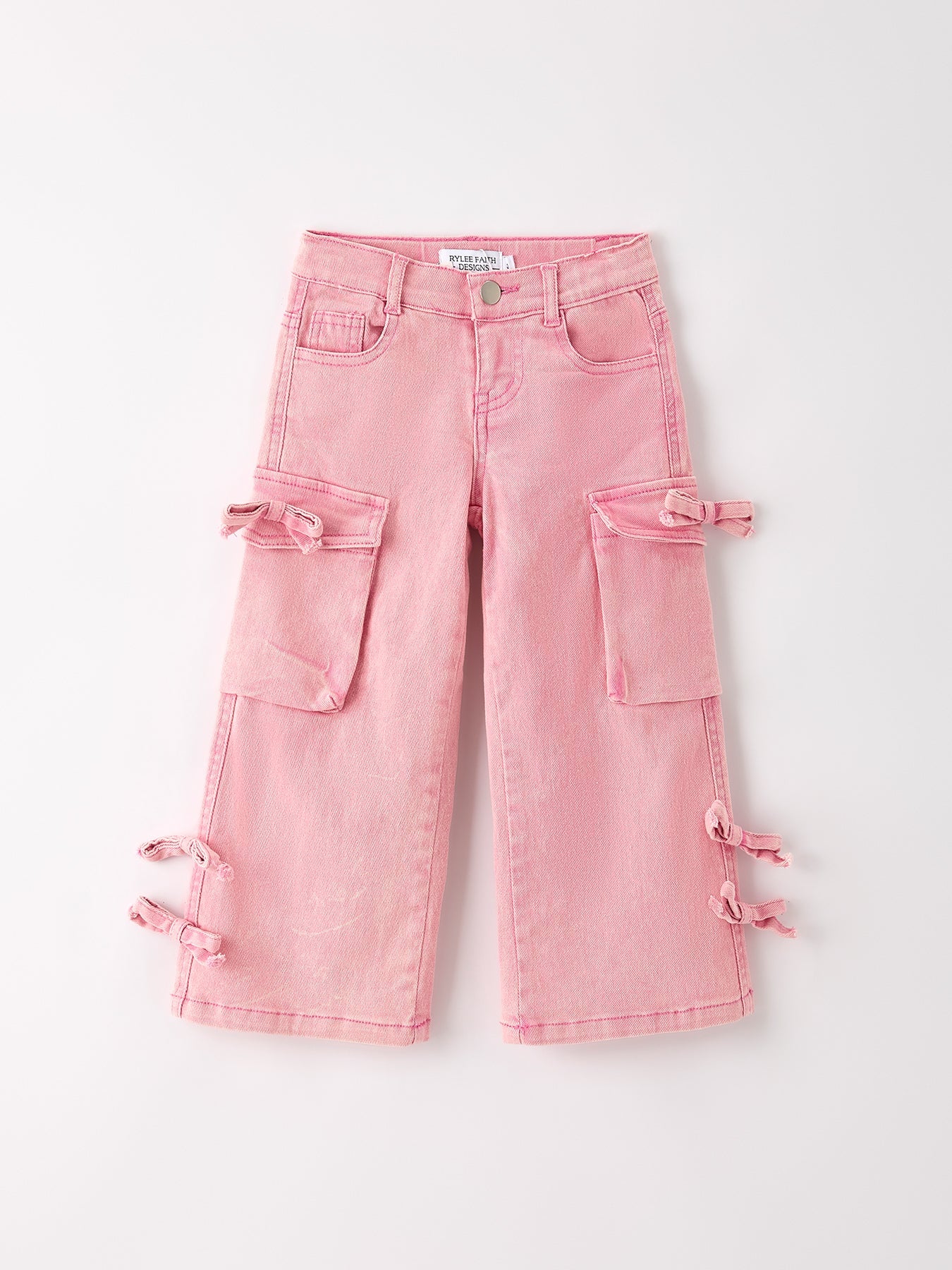 Pink Wide Leg Denim Pants With Pockets