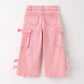 Pink Wide Leg Denim Pants With Pockets