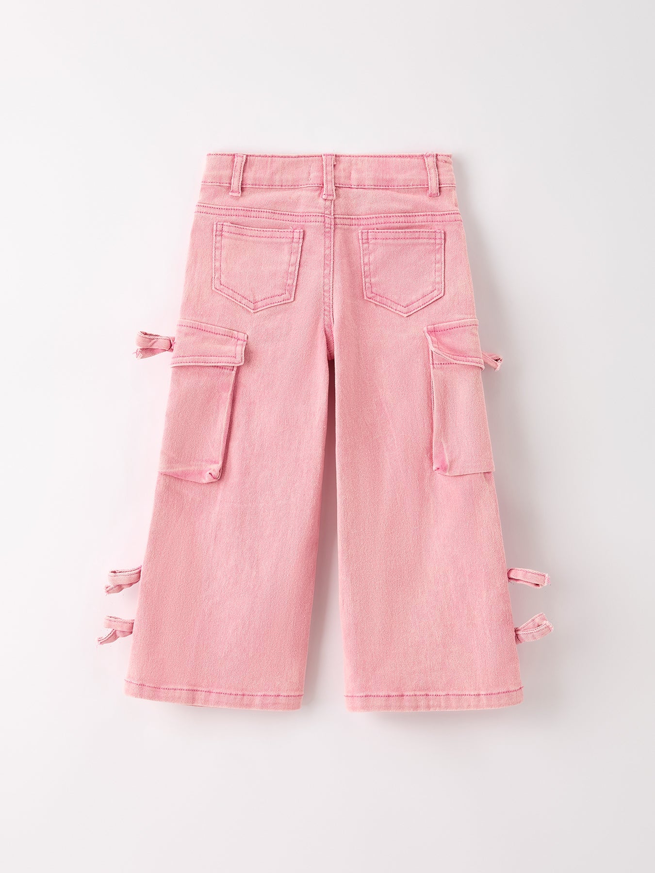 Pink Wide Leg Denim Pants With Pockets