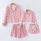 Mommy & me Autumn Check Bow Girls Lapel Pajamas