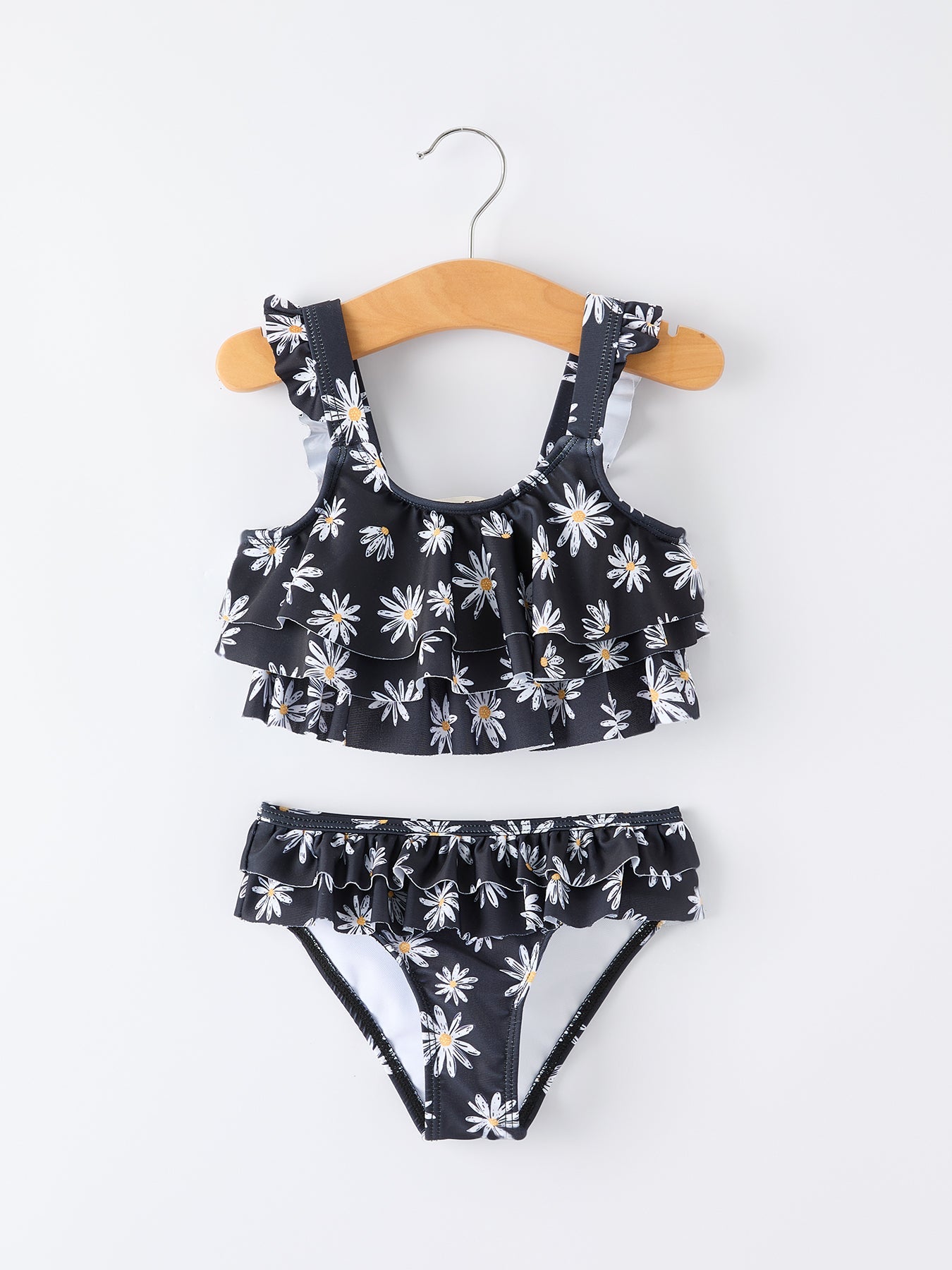 Black Floral Two Piece Swimsuit and Cover up Set