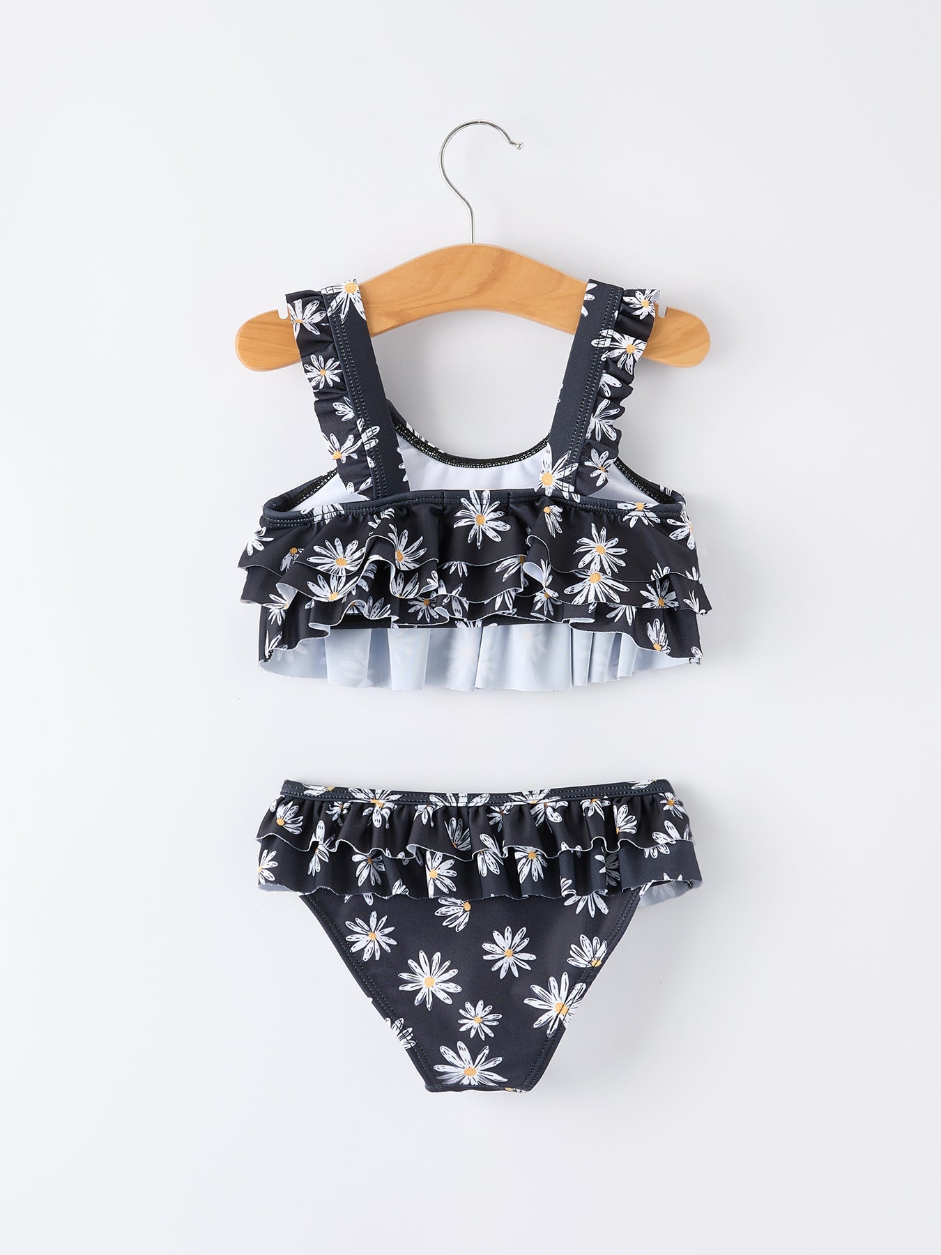 Black Floral Two Piece Swimsuit and Cover up Set