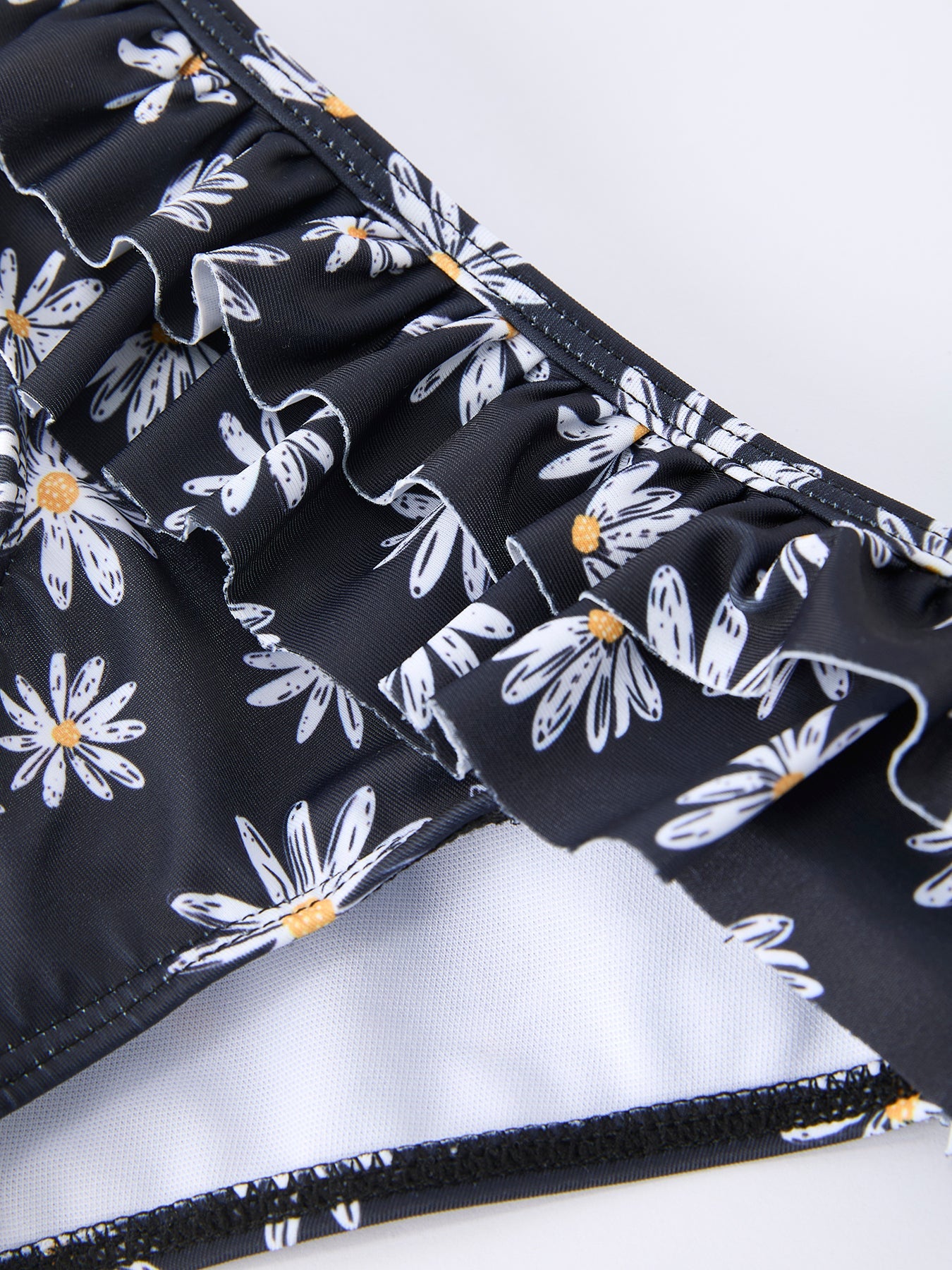 Black Floral Two Piece Swimsuit and Cover up Set