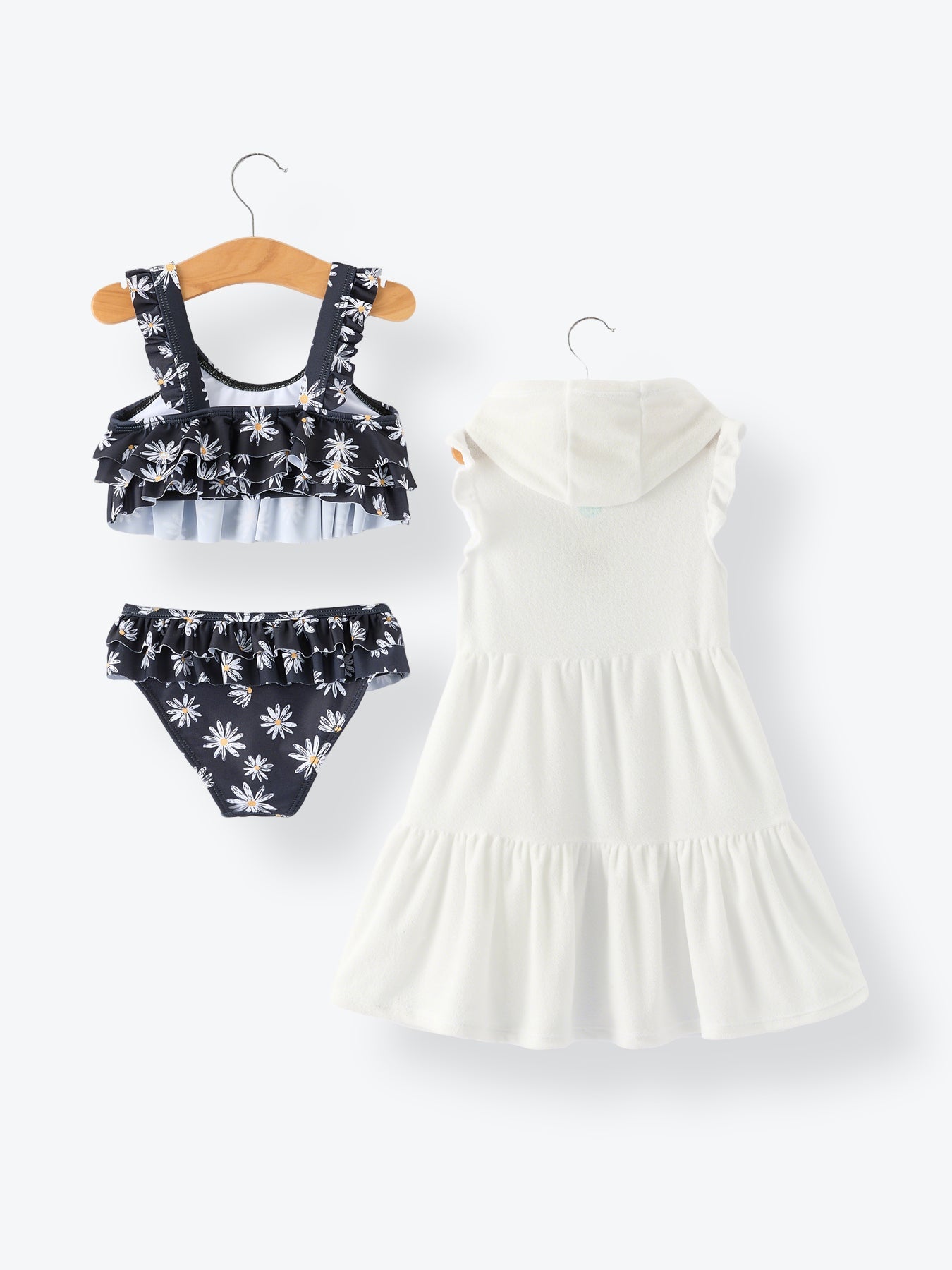 Black Floral Two Piece Swimsuit and Cover up Set