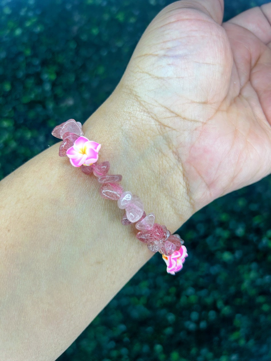 Strawberry Quartz Floral Charm Bracelet | Love + Joy Frequency