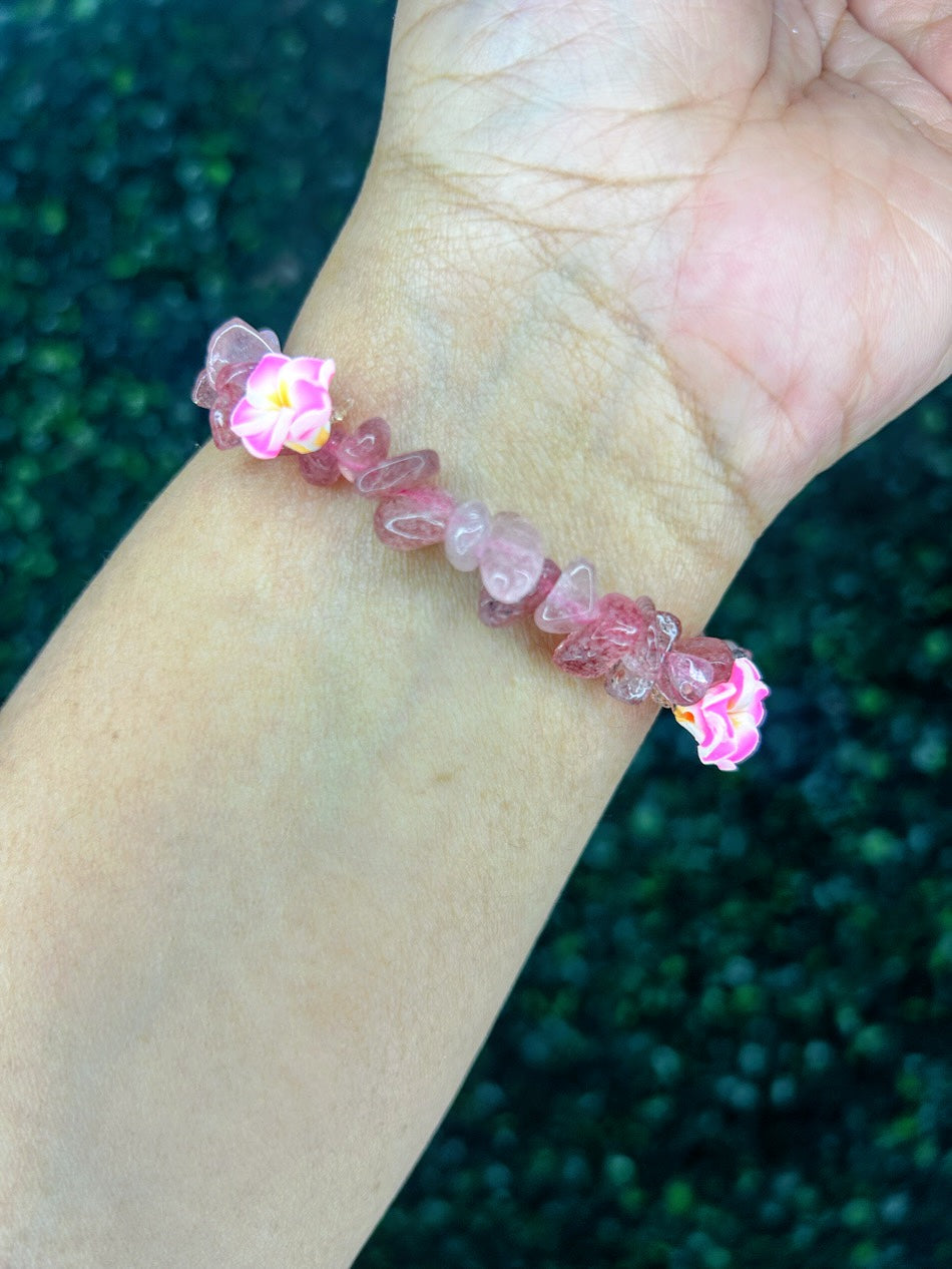 Strawberry Quartz Floral Charm Bracelet | Love + Joy Frequency