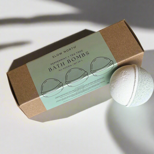 Natural Bath Bomb Set|Peppermint + Tea Tree (Set of 3)