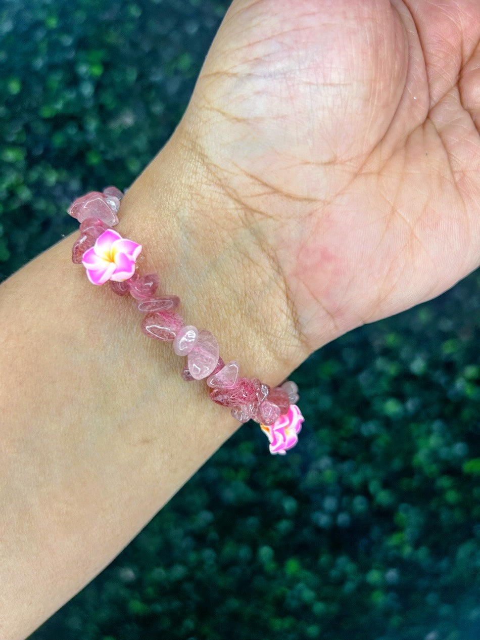 Strawberry Quartz Floral Charm Bracelet | Love + Joy Frequency