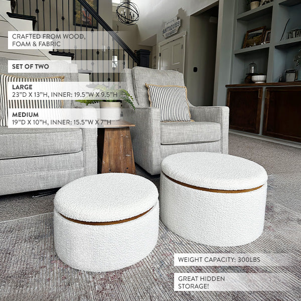 Stowaway Chic Boucle Ottomans